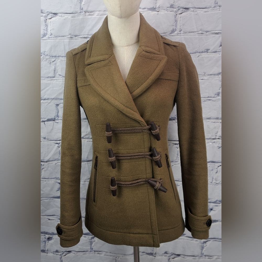 Burberry Women's Pea Coat Winter Jacket Wool Toggle Duffle Double Breasted 2 US - Picture 1 of 16